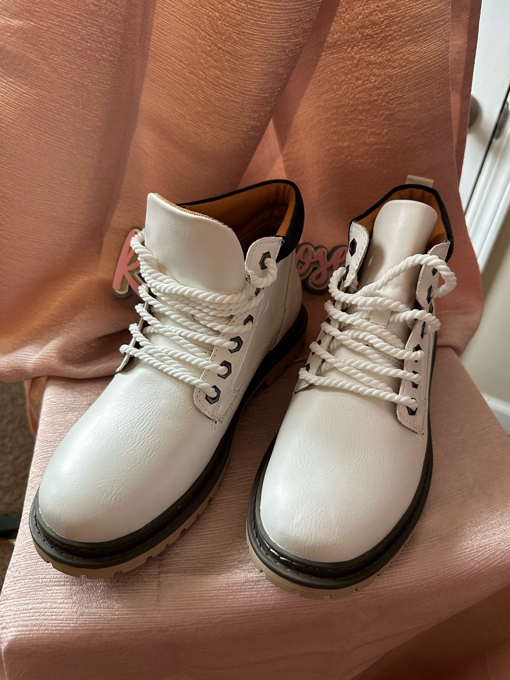 NWOB! Women's White Lace-Up Boots - Chunky Sole